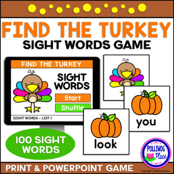 Preview of Find the Turkey Thanksgiving Sight Word Game for PowerPoint and Pocket Charts