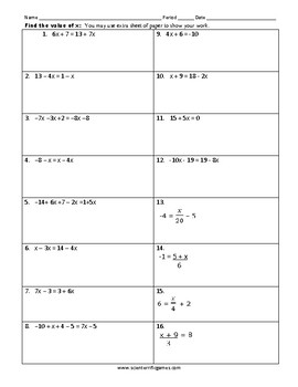 find the value of x game puzzle with worksheet by scienterrific games