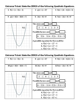 Graphing From Factored Form Worksheets Teaching Resources