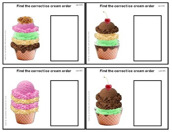 Preview of Find the correct Ice Cream Order - task box cards - Special Education Life Skill