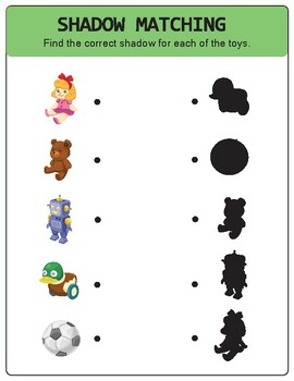Find the correct shadow of the toys, Shadow Matching worksheet. FREEBIE