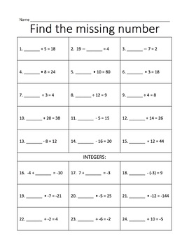 Preview of Find the missing number: Intro to equation solving