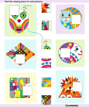 Preview of Find the missing pieces puzzle. Visual Thinking. Patterns Recognition. 3-6 y.o.