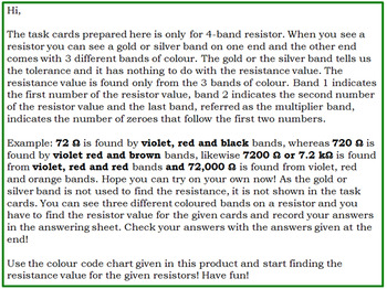 Preview of Find the resistor values-Task Cards