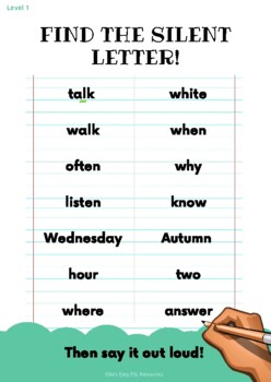 Preview of Find the silent letter worksheets x 9