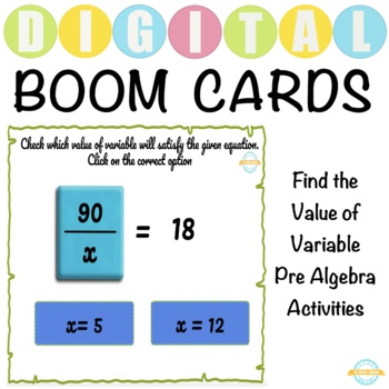 Preview of Find the value of a variable - Boom Cards™.