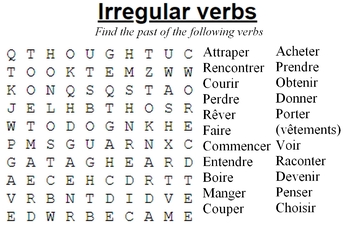 Preview of Find the words ! Irregular verbs for French learners
