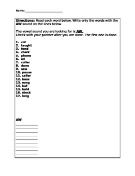 Preview of Find the words with the AW sound