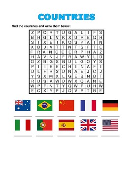 Find the words worksheet in English: countries by Maria C | TPT