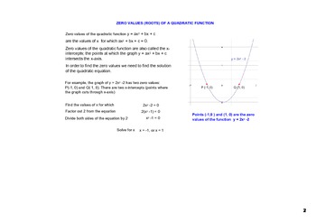 Preview of Find zero values (x-intercepts) of a Quadratic Function