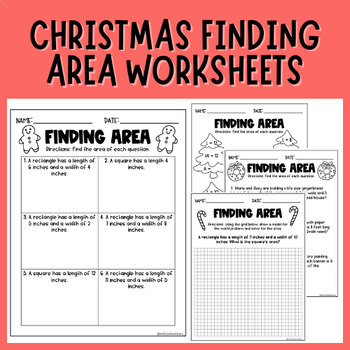 Preview of Finding Area | Christmas | Differentiated Worksheet | 3rd | 4th | 5th Centers