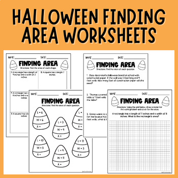 Preview of Finding Area | Halloween | Differentiated Worksheet | 3rd | 4th | 5th Centers
