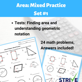 Preview of Finding Area Mixed Practice Worksheet - Set #1