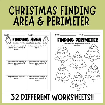 Preview of Finding Area & Perimeter | Christmas | Worksheets | 3rd | 4th | 5th Centers