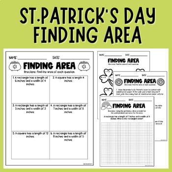 Preview of Finding Area | St. Patrick's Day | Differentiated Worksheet | 3rd | 4th | 5th
