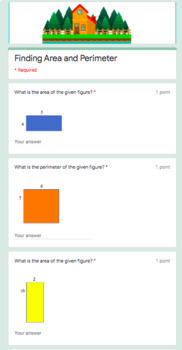 Preview of Finding Area and Perimeter -Google Form- Online Learning/Tutoring-