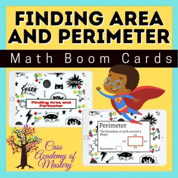 Preview of Finding Area and Perimeter Super Hero Themed BOOM CARDS™