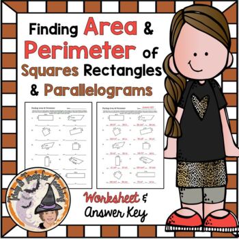 Preview of Finding Area and Perimeter of Squares Rectangles Parallelograms + KEY