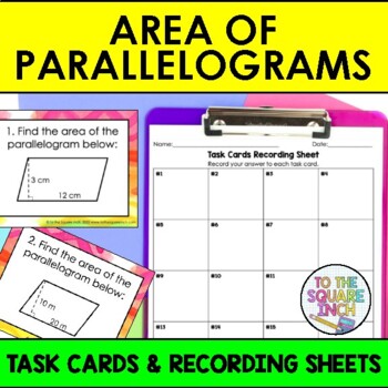 Preview of Finding Area of Parallelograms Task Cards | Math Center Practice Activity