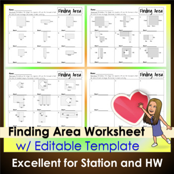 Preview of Finding Area worksheets plus Editable Template