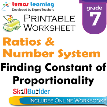 Preview of Finding Constant of Proportionality Printable Worksheet, Grade 7
