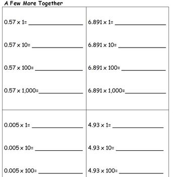 Multiplication Patterns With Decimals Worksheets / Free Printable