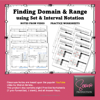 Preview of Finding Domain & Range in Set & Interval Notation - BUNDLE
