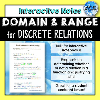Preview of Finding Domain and Range for Discrete Relations Interactive Notebook Notes