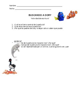 Preview of Finding Dory Actividad de Escritura