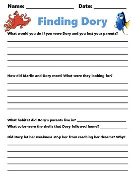 Preview of Finding Dory Movie Worksheet