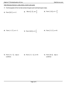 Preview of Finding Equations of Lines Worksheet