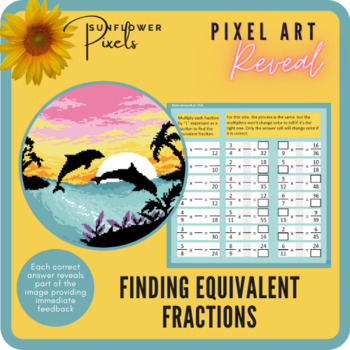 Preview of Finding Equivalent Fractions - Dolphin Silhouette Digital Pixel Art