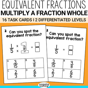 Preview of Finding Equivalent Fractions by Multiplying a Whole Fraction Review Task Cards
