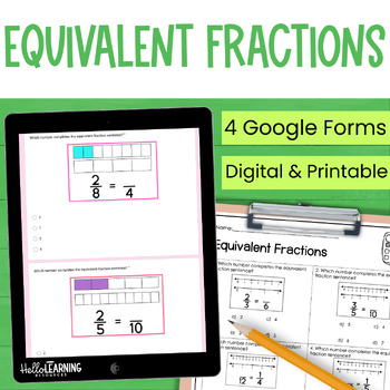 Preview of Finding Equivalent Fractions Practice, Review or Quiz - Digital and Worksheets
