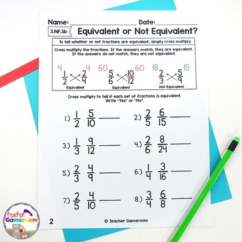 fraction mini set equivalent or not equivalent worksheet by teacher gameroom