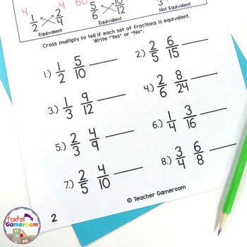 fraction mini set equivalent or not equivalent worksheet by teacher gameroom
