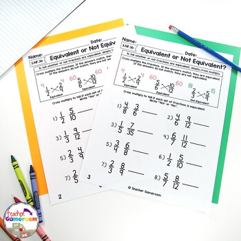 fraction mini set equivalent or not equivalent worksheet by teacher gameroom