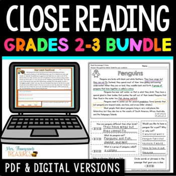 Preview of Reading Comprehension Passages and Questions Text Evidence Bundle + Digital