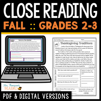Preview of Fall Reading Comprehension & Fluency Passages Printable + Digital