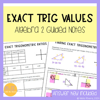 Preview of Finding Exact Values Guided Notes for Algebra 2 Trigonometry No Prep