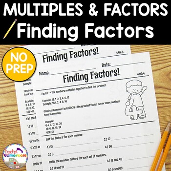 Preview of Factors and Greatest Common Factor Worksheets - 4.OA.4