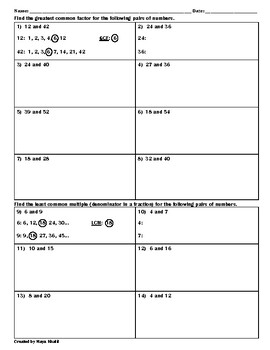 Finding Gcf And Lcm Practice Worksheet By Maya Khalil Tpt