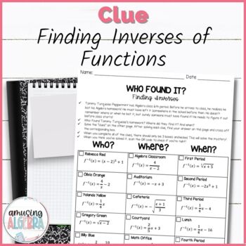 Preview of Finding Inverses of Functions Clue Mystery Activity
