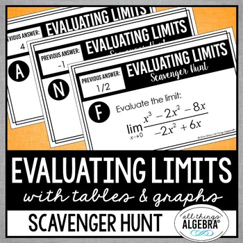 Preview of Finding Limits of Functions (using Tables and Graphs) | Scavenger Hunt