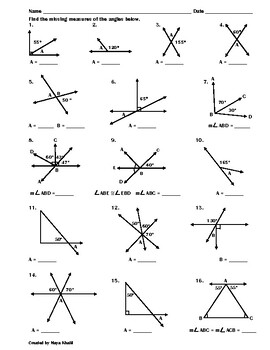 Preview of Finding Measures of Angles Practice Worksheet
