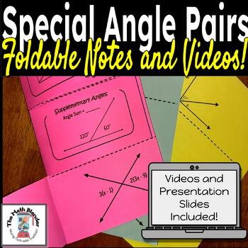 Preview of Special Angle Pairs Foldable Notes, Videos and Presentation Slides (Equations)