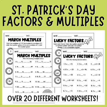 Preview of Finding Missing Factors & Multiples Worksheets | St. Patrick' Day | Math Centers
