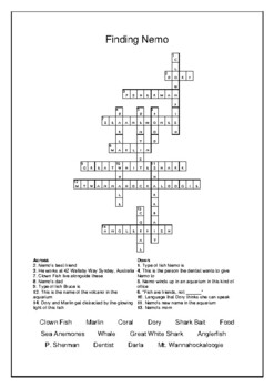 Finding Nemo Crossword Puzzle and Word Search Movie Bell Ringer