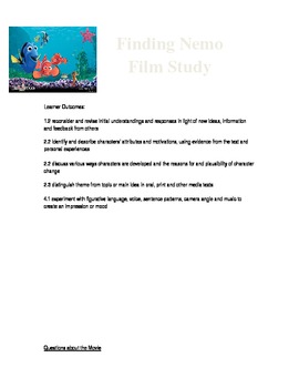 Preview of Finding Nemo Film Study