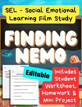 Preview of Finding Nemo SEL Movie Guide Worksheet, Journaling, HW & Mini-Project for MS ELA